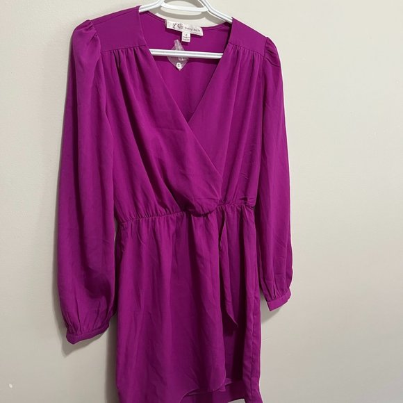 Honey Belle Faux Wrap Hot Pink Elastic Waistband Dress Size S - Picture 3 of 11